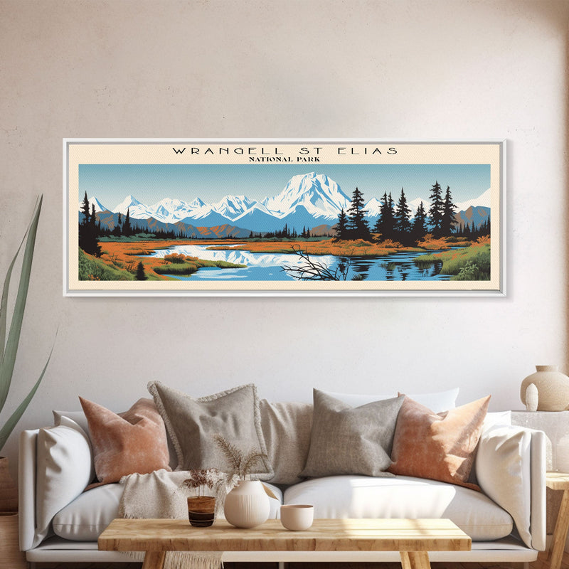 Wrangell St. Elias National Park Panoramic Alaska Travel Art, National Park Print, Minimalist Travel Art, Midcentury Modern Style Landscape