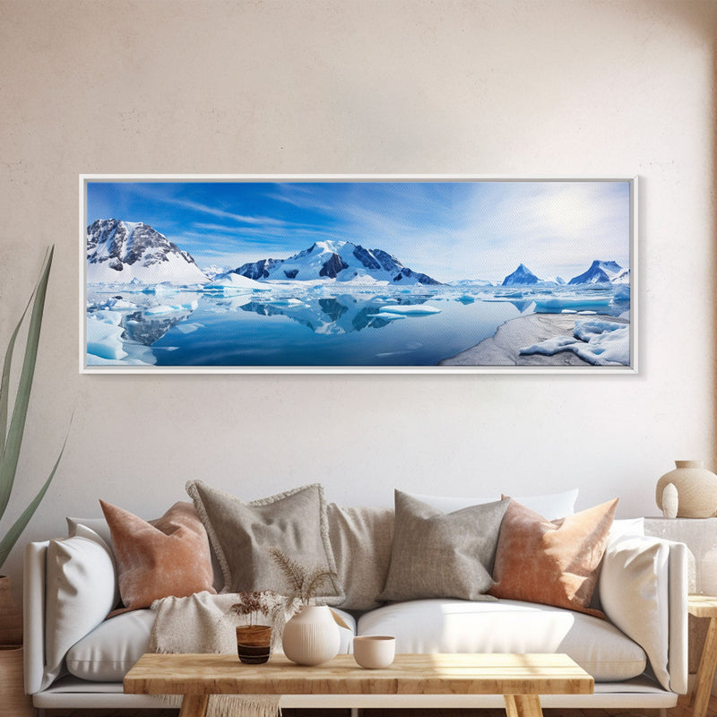 Beautiful Photographic Panoramic of Antarctica, Sunset Photography, Winter Decor, Christmas Deco, Framed Canvas Print, Landscape Photography