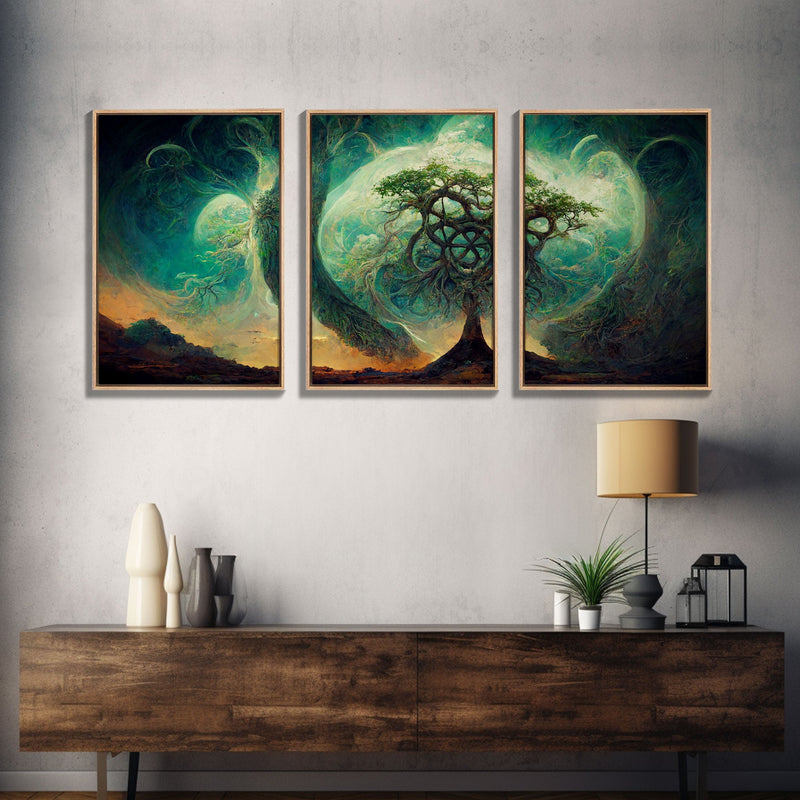 Yggdrasil Tree of Life, Nordic Viking Fantasy Art, Ready To Hang Canvas Print, Cool Living Room Wall Art Decor