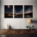 Starry Night Sky Over Montana, travel photography art, 3 Piece Wall Art, Ready To Hang Canvas Print