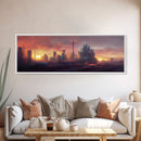 Cyberpunk City, Night City Watercolor, Ready To Hang Canvas Print, Panoramic, Videogame Concept Art, Watercolor Painting Of a Cyberpunk City