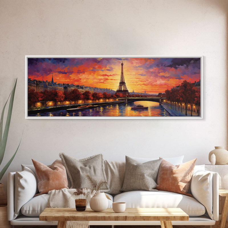 An Evening In Paris, Van Wogh Inspired Eiffel Tower Painting Canvas Print, Retro Modern Paris France Decor