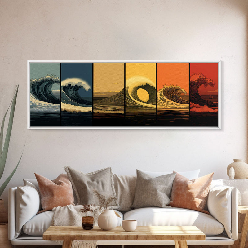 Warhol Inspired Pop Art Print, 6 Phases Of The Ocean Wave, Sunset To Sunrise, Beach Decor, Pop Art Painting Framed Canvas Print