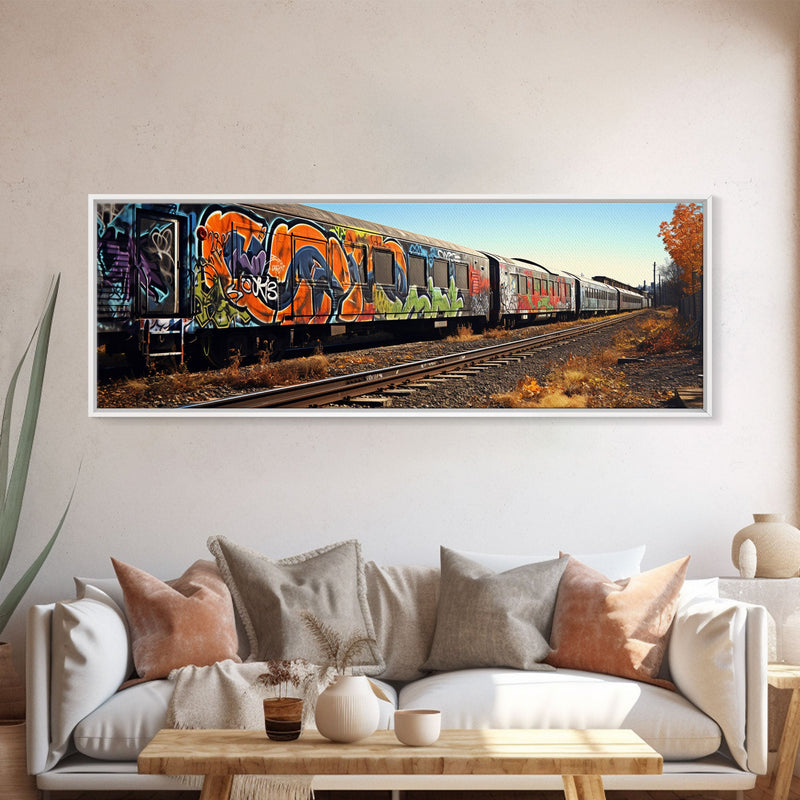 Abandoned Subway Cars, Urban Decay Graffiti Photography, Framed Canvas Print, Industrial Loft Decor, Loft Wall Art, Urban Art