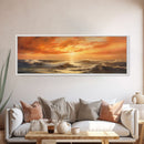 Framed Wall Art Print Set Sunset Horizon on Beach Shore Nature Ocean Oil Painting Nautical Scenic Colorful Multicolor Ultra