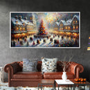 Retro Style Christmas Canvas Print | Framed Canvas Print | Christmas Village | Winter Wonderland | Impasto Style Painting | Seasonal Decor