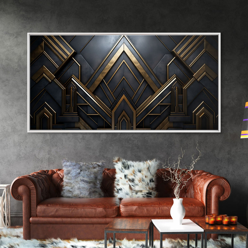 Black and Gold Art Deco Wall Art, Framed Canvas Print, 1920s Art Deco Print, Stylish Art Deco Canvas Poster, Framed or Unframed, Retro