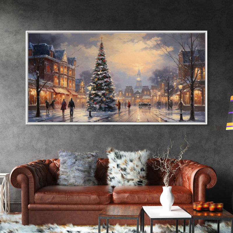 Victorian Christmas Village Winter Wonderland Canvas Print, Framed Wall Art, Christmas Decor, Retro Christmas Oil Painting, Christmas Art