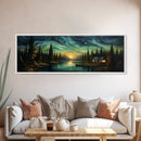 Vah Gogh Inspired Starry Night Farmhouse Painting Framed Canvas Print, Beautiful Minimalist Landscape Painting, Wall Art