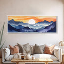 Midcentury Modern Watercolor Painting of a Mountain Sunset, Large Canvas Print, Mountain Artwork, Guest Room Art, Mountain Print, Panoramic