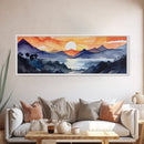Midcentury Modern Watercolor Painting of a Mountain Sunset, Large Canvas Print, Mountain Artwork, Guest Room Art, Mountain Print, Panoramic