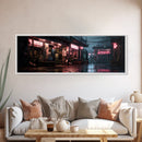 Panoramic Tokyo Streets Wall Art, Framed Canvas Print, Retro Style Japanese Painting, Winter Decor, Panoramic Art, office décor, room décor