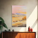 Horses Grazing In Golden Fields Framed Canvas Print Autumn Country Landscape Best Gift Holiday Wall Art Farmhouse Christmas Decor