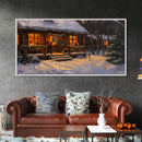 Festive Log Cabin Winter Scene Framed Canvas Print Christmas Wall Art, Rustic Holiday Art, Cozy Christmas Scene, Seasonal Wall Decor Gift