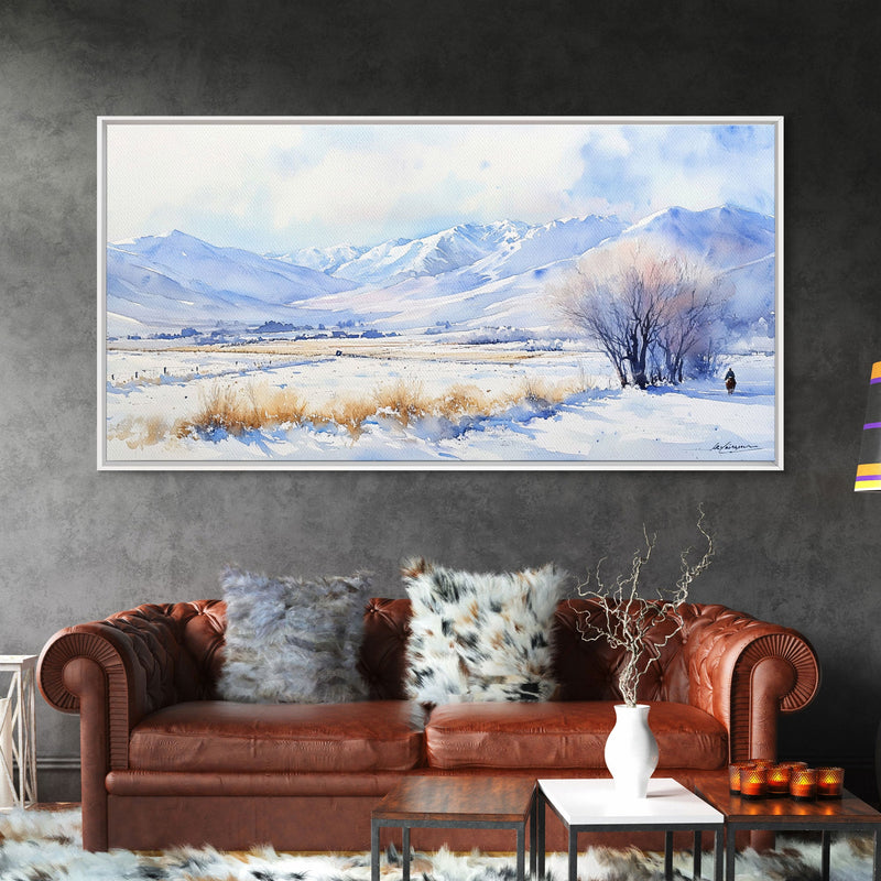 Winter's Tranquil Horizon - winter wall art, snowy mountain art, Christmas wall art, farmhouse Christmas decor, winter wonderland