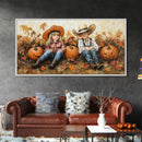 Framed Canvas Print Cowboy On Horse Overlooking Fall Mountain Peaks Western Horse Rider Autumn Scenic Wall Art Fall Colors