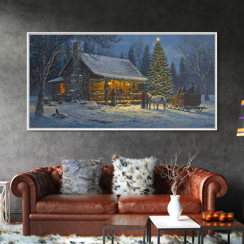 Winter Christmas Framed Canvas Print Cabin Christmas Tree Scene Wall Art Large Christmas Decor Perfect Rustic Holiday Wall Art