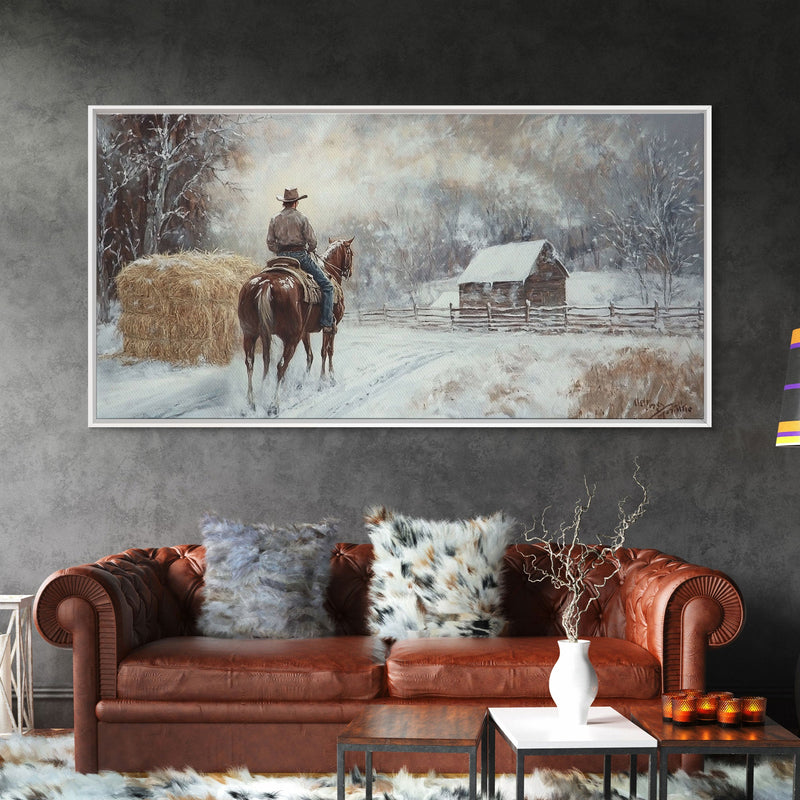 Autumn-themed Framed Canvas Print of a cowgirl in a pumpkin patch surrounded by vibrant fall leaves, seasonal decor and cozy fall accents