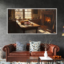 Cozy Kitchen Framed Canvas Print Autumn Fireplace Rustic Home Decor Seasonal Fall Art Large Wall Art Gift for Thanksgiving Decor