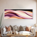 Lavender and Lilac Ocean Waves - MCM Style Modern Art, Retro Abstract Panoramic Print, Wood Framed Art, Modern Home Decor