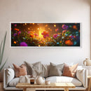 Beautiful 3D Rendered Flower Canvas Print, Wild Flowers In The Morning Dew at Sunset, Panoramic Extra Wide Wall Art