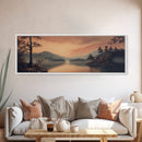 Moody Landscape Painting Print, Framed Canvas Print, Subdued Art, Dark and Stormy Landscape Painting, Panoramic Ultra Wide Wall Art