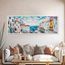 Italian Seaside Impasto Style Canvas Print, Retro Home Decor, Pastel Colors, Italy Wall Art, European Vacation Wall Art Gift