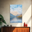 The Calm Lake Framed Canvas Print, PNW Wall Art, Modern Realism Home Decor, Watercolor Landscape Print
