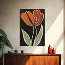 Orange Tulip  with Black Background, Framed Canvas Print, Cute Floral Print, Botanical Minimalist Home Decor