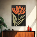 Wood Framed Canvas Print, Orange Wild Flower Botanical Print, Mid Century Modern Home Decor, Modern Farmhouse, Subdued Art