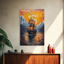 Pirate Ship Sails At Sunset, Nautical Wall Art, Fantasy Decor, Pirate Themed Art, Oil Painting, Fantasy Wall Art, Fantasy Decor