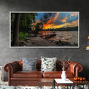 Sunset At The Lake Framed Canvas Print, Lakehouse Decor, Rustic Modern Farmhouse Wall Art, Photography Style Landscape Art