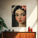 Chicano Portrait of Beautiful Senora, Vintage Style Framed Canvas Print, Mexicana Wall Art