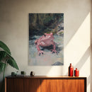 Painting of a Pink Frog, Framed Canvas Print, Wood Framed Wall Art, Home Decor, Preppy Pink Frog Wall Art, Dark Academia Decor