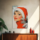 1950s Christmas Portrait Postcard Style Art Canvas Print, Wood Framed Christmas Decor, Christmas Wall Art, Christmas Seasonal Painting