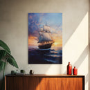 Pirateship at Dawn, Framed Canvas Print, Pirate Art
