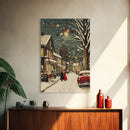 Vintage Christmas Wall Art, Framed Canvas Print, Vintage Art Print, Christmas Village Painting, Christmas Wall Art, Christmas Print