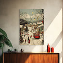 Vintage Christmas Trolley Painting Print, Framed Canvas Art, Christmas Village Wall Art