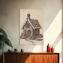 Ginger Bread House Canvas Print - Framed Canvas - Minimalist Christmas Art - Boho Christmas Art - Rustic Christmas Art