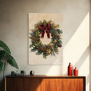 Vintage Christmas Wreath Canvas Print - Framed Canvas - Minimalist Christmas Art - Boho Christmas Art - Rustic Christmas Art