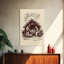 Retro Nativity Scene Canvas Print - Framed Canvas - Minimalist Christmas Art - Boho Christmas Art - Rustic Christmas Art