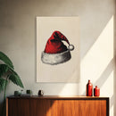 Retro Santa Hat Sketch Canvas Print - Framed Canvas - Minimalist Christmas Art - Boho Christmas Art - Rustic Christmas Art