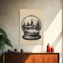 Retro Christmas Snowglobe Canvas Print - Framed Canvas - Minimalist Christmas Art - Boho Christmas Art - Rustic Christmas Art