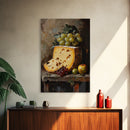 Vintage Still Life of Cheese Canvas Print, Retro Kitchen Wall Art, Cheese Painting, Dining Room Wall Art