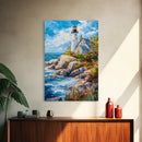 Lighthouse in Maine Framed Canvas Print, Maine Oil Painting, Coastoal Home Decor, Nautical Wall Art, Light House Oil Painting