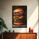 The Burg' Canvas Print, Retro Still Life Oil Painting Of a Hamburger, Canvas Print, Kitchen Decor, Dining Room Art, Funny Wall Art