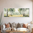 Silver Birch Trees in Spring Panoramic Canvas Print, Panoramic Painting, Aspen Trees Painting, Forest Landscape Horizontal Wall Art