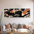 Wabi Sabi Boho Painting Print of Ko Fish, Japanese Style Decor, Panoramic Horizontal Wall Art, Extra Wide 70 Inch Wall Art, 72 Inch Wide Art