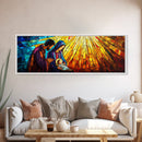 Mary and Joseph Canvas Print, Nativity Painting, Stained Glass Style Art, Nativity Wall Decor, Christmas Wall Art, Panoramic Exra Wide Art