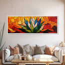 Stained Glass Style Blue Agave Wall Art Canvas Print, Mexicano Wall Art, Panoramic Southwestern Home Decor, Modern Farmhouse Rustic Art